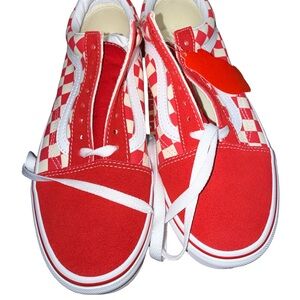 Vans Old Skool Checkerboard shoes in Racing Red and True White